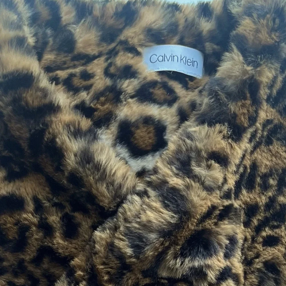 Calvin Klein Leopard Print Faux Fur Scarf